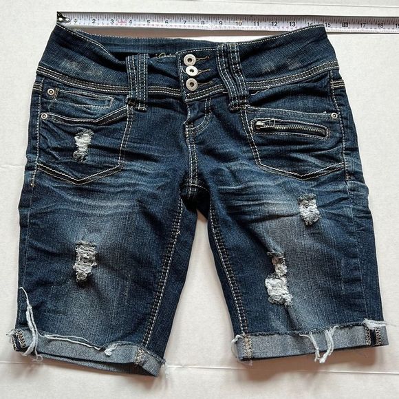 Rue 21 Bermuda Jean Shorts Size 5 / 6 Stretch Pockets - Picture 11 of 16
